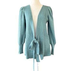 Kirundo Side Wrap Teal Ribbed Sweater with Tie Women's Medium Puff Shoulder Soft
